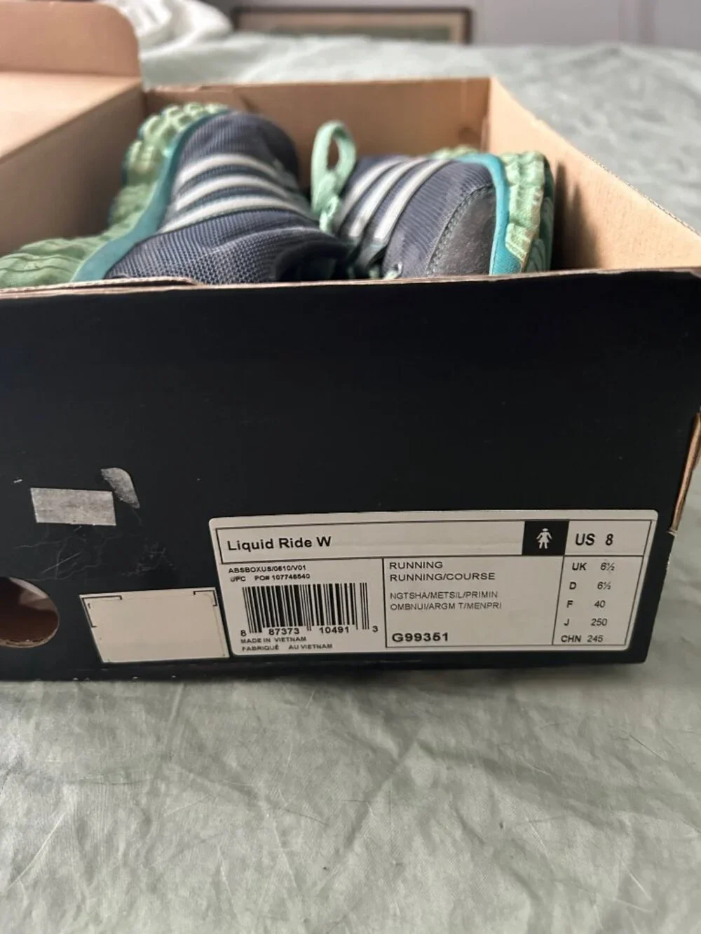 Well worn navy/ aqua Adidas Liquid Ride women size 8.5